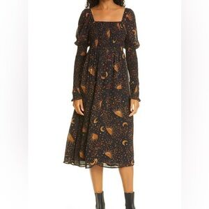 Farm Rio Dresses | Farm Rio Leopard Sky Ruched Mid Dress XL New